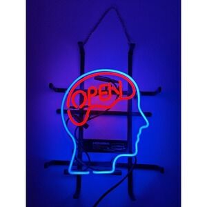 Open Mind Brain Head 14"x10" Neon Light Sign Lamp Party Bedroom Wall Decor Glass
